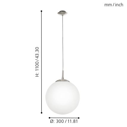 EGLO - Kattokruunu johdossa 1xE27/60W/230V halkaisija 30 cm valkoinen