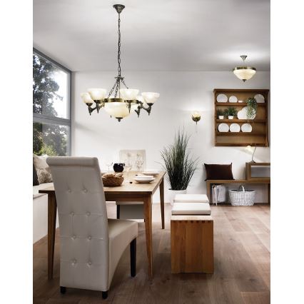 EGLO 85858 - Kattokruunu ketjussa MARBELLA 9xE14/60W alabasteri lasi