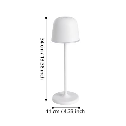 Eglo - LED himmennettävä ulkokäyttöön tarkoitettu ladattava lamppu LED/2,2W/5V 1800 mAh harmaa IP54