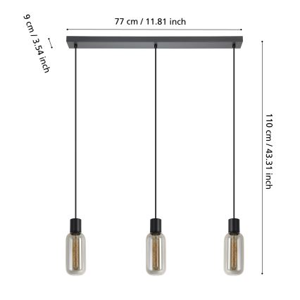 Eglo - Riippuvalaisin vaijerilla 3xE27/4W/230V musta/savulasi