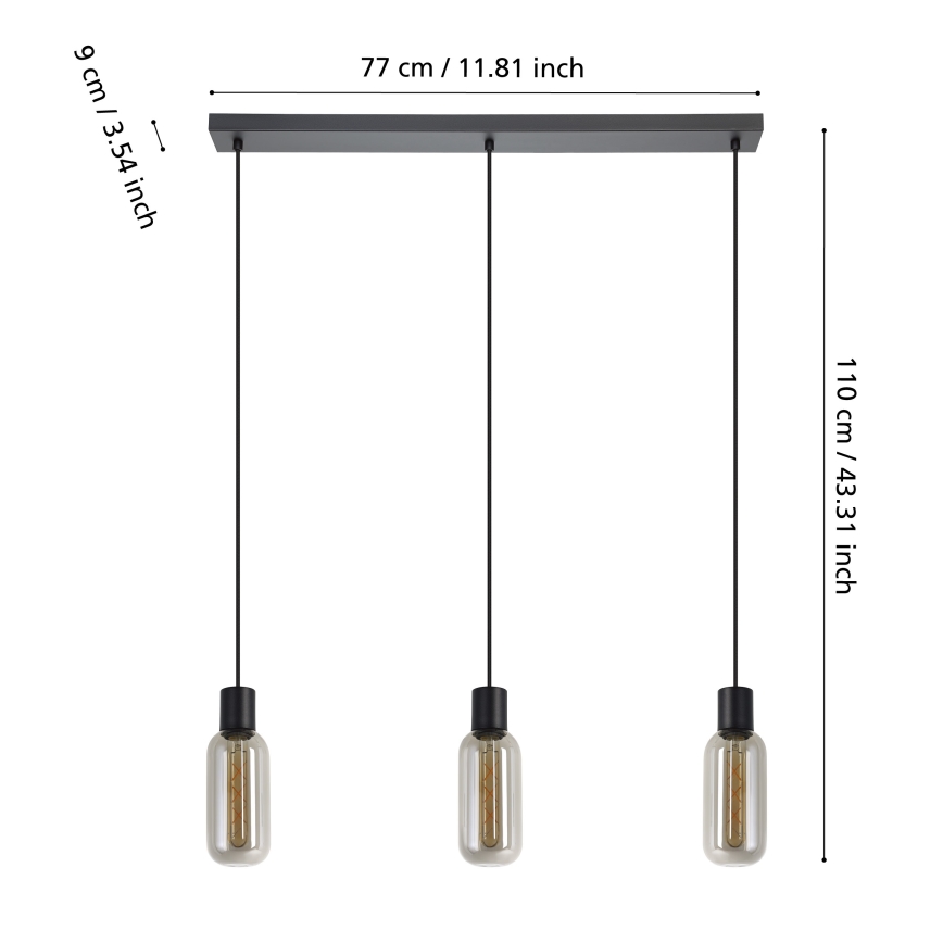 Eglo - Riippuvalaisin vaijerilla 3xE27/4W/230V musta/savulasi
