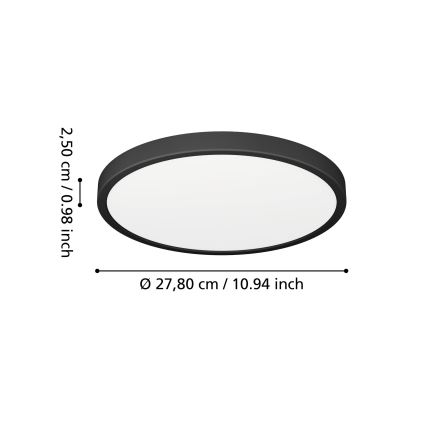 Eglo - LED-kylpyhuoneen kattovalaisin, 14,2 W, 230 V, 2700/4000/6500 K, halkaisija 27,8 cm, IP44, musta