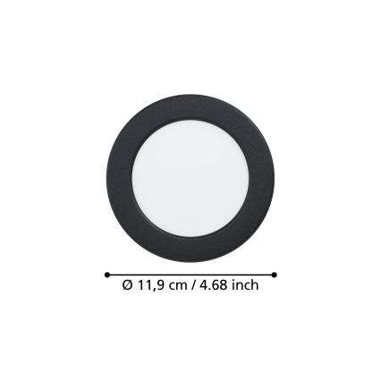 Eglo - LED-kylpyhuoneen upotettava alasvalo, 6,3 W, 230 V, 2700/4000/6500 K, Ø 11,9 cm, IP44, musta