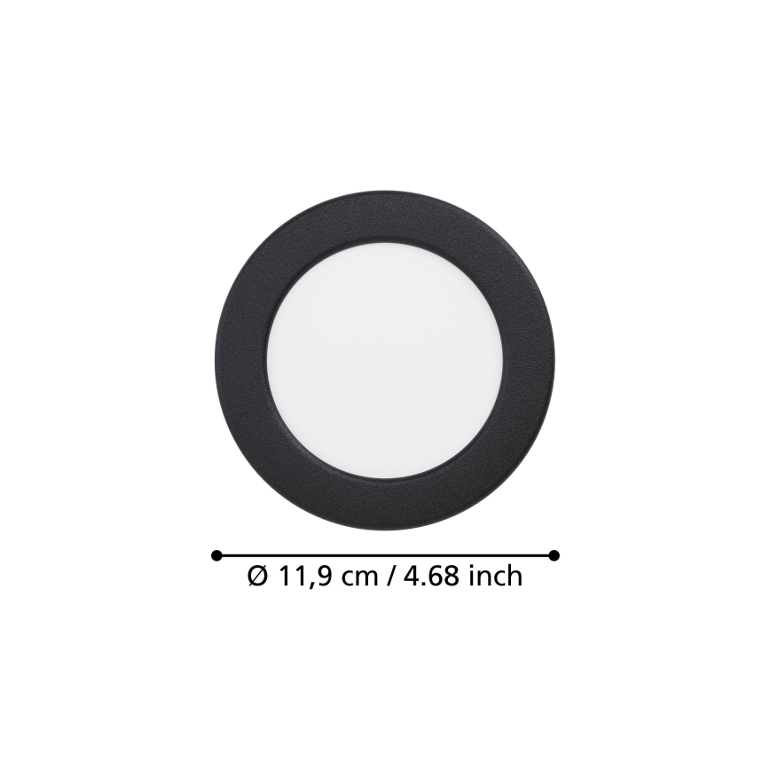 Eglo - LED-kylpyhuoneen upotettava alasvalo, 6,3 W, 230 V, 2700/4000/6500 K, Ø 11,9 cm, IP44, musta