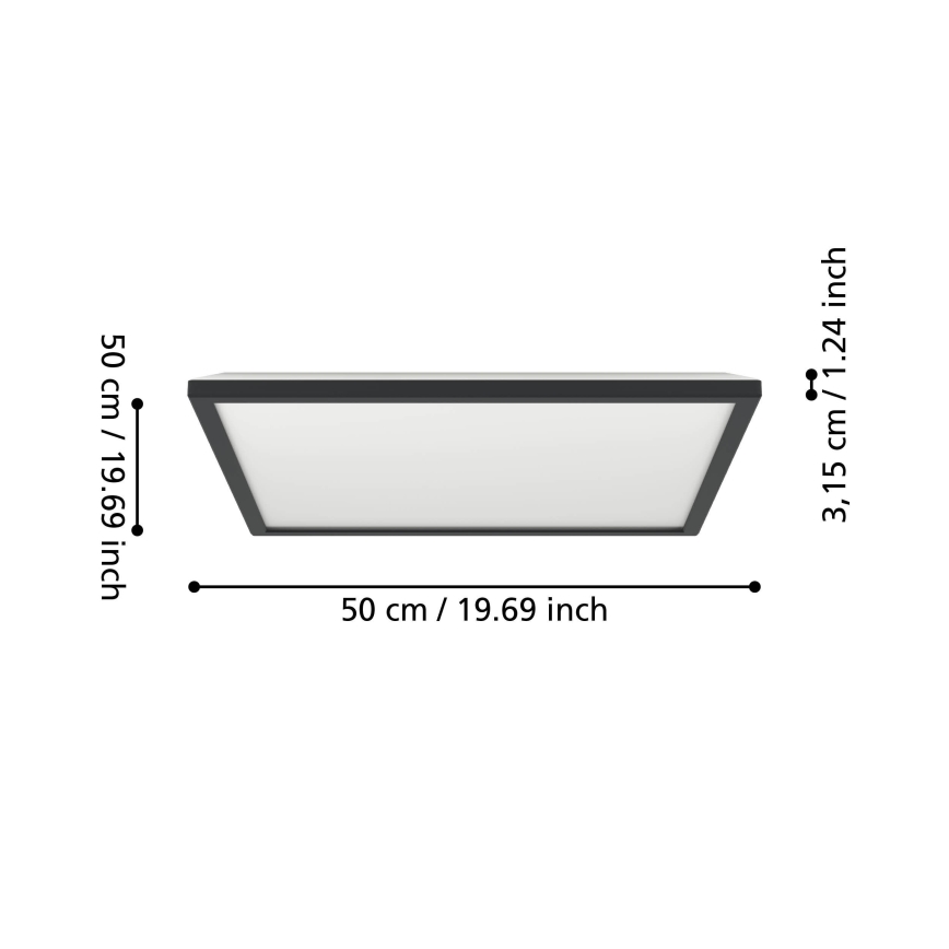 Eglo - LED-ulkokattovalaisin LED/17W/230V 2700/4000/6500K 50x50 cm IP44 musta