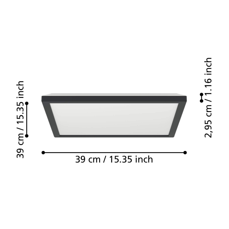 Eglo - LED Himmennettävä ulko katto kevyt LED/17,6W/230V 2700-6500K 39x39 cm IP44 musta + kauko-ohjaus