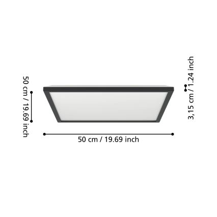 Eglo 901457 - LED Himmennettävä ulko katto kevyt LED/17W/230V 2700-6500K 50x50 cm IP44 musta + kauko-ohjaus