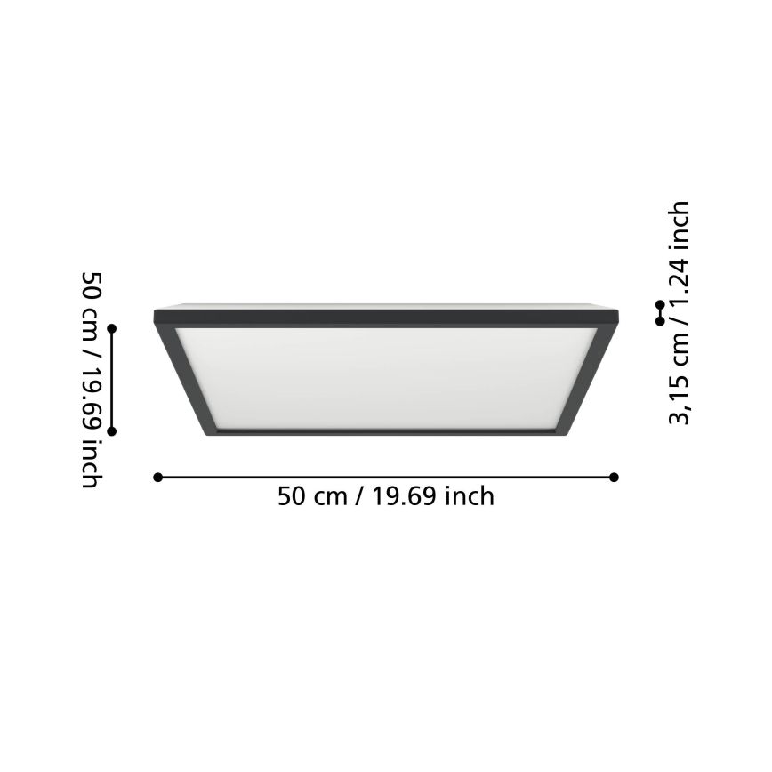 Eglo 901457 - LED Himmennettävä ulko katto kevyt LED/17W/230V 2700-6500K 50x50 cm IP44 musta + kauko-ohjaus