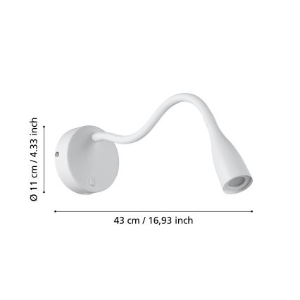 Eglo - LED-joustava seinävalaisin USB-liitännällä, 3,8 W, 230 V, valkoinen