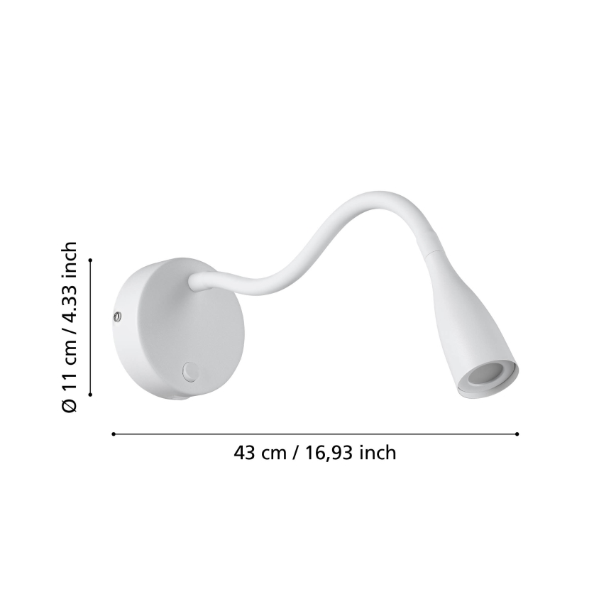 Eglo - LED-joustava seinävalaisin USB-liitännällä, 3,8 W, 230 V, valkoinen