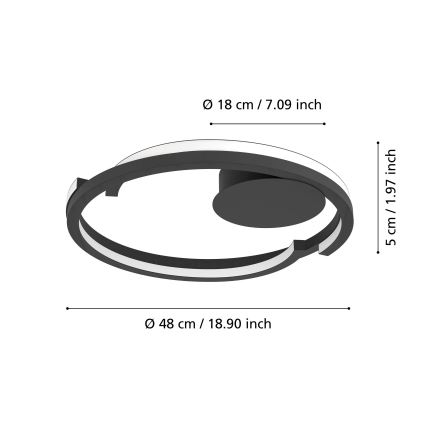 Eglo - LED-himmennettävä kattovalaisin 2 x LED / 20 W / 230 V, 2700–6500 K, halkaisija 48 cm, musta + kaukosäädin