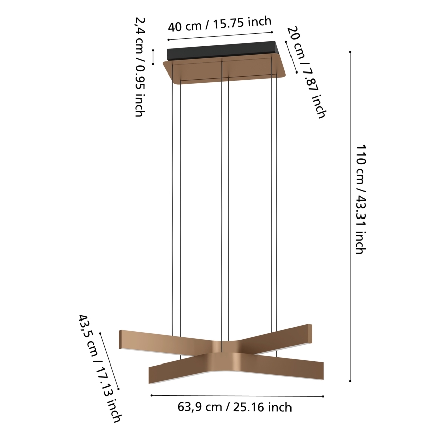 Eglo - himmennettävä LED RGBW -riippuvalaisin vaijerilla 2xLED/18W/230V kupari/musta
