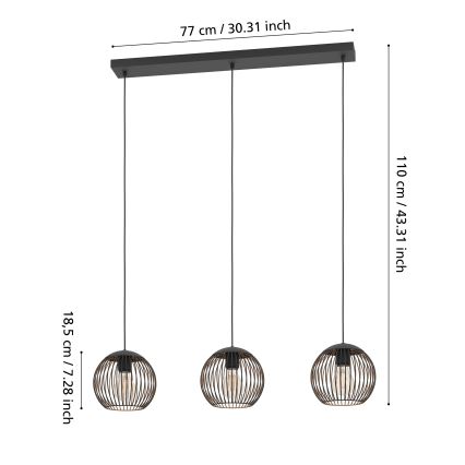 Eglo - Riippuvalaisin vaijerilla 3xE27/60W/230V musta