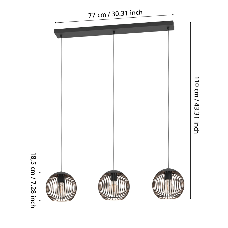 Eglo - Riippuvalaisin vaijerilla 3xE27/60W/230V musta