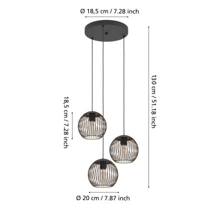 Eglo - Ripustettava valaisin vaijerilla 3xE27/60W/230V musta