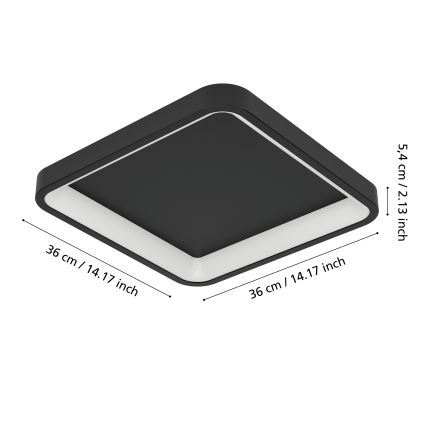 Eglo - LED RGBW himmennettävä kattovalaisin LED/20W/230V 2700-6500K 35x35 cm musta
