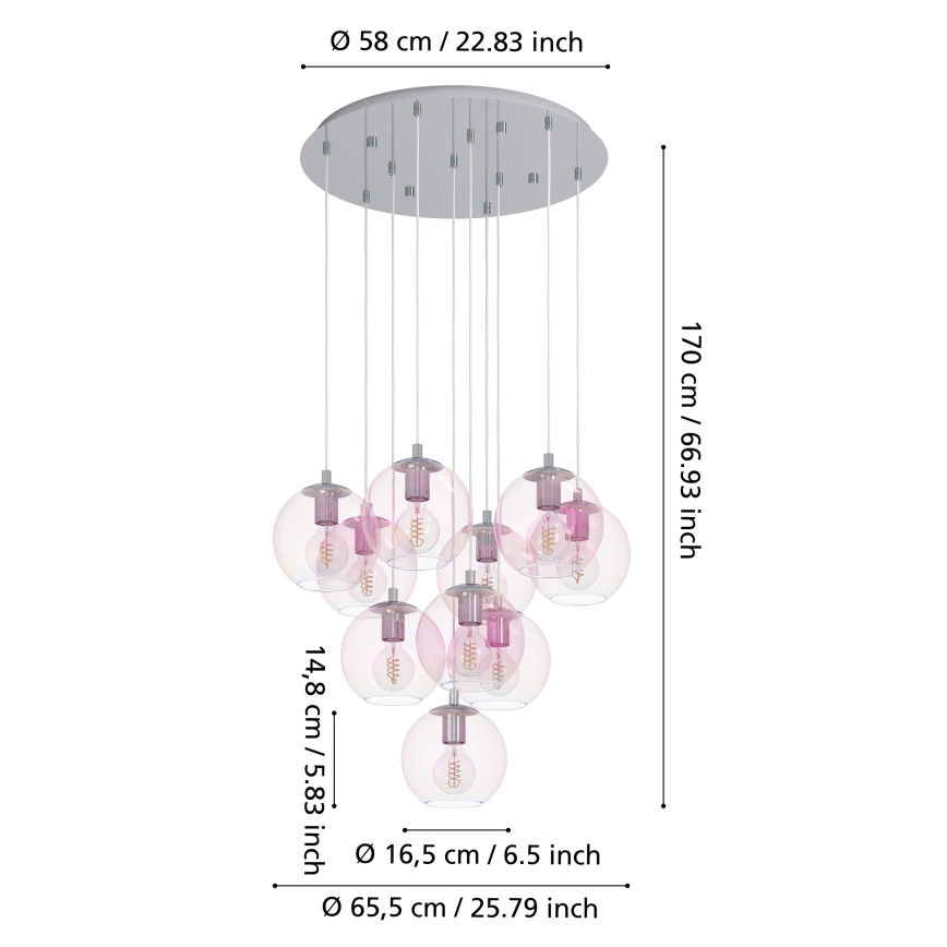 Eglo - Riippuvalaisin kaapelilla 10xE27/60W/230V kiiltävä kromi/kirkas