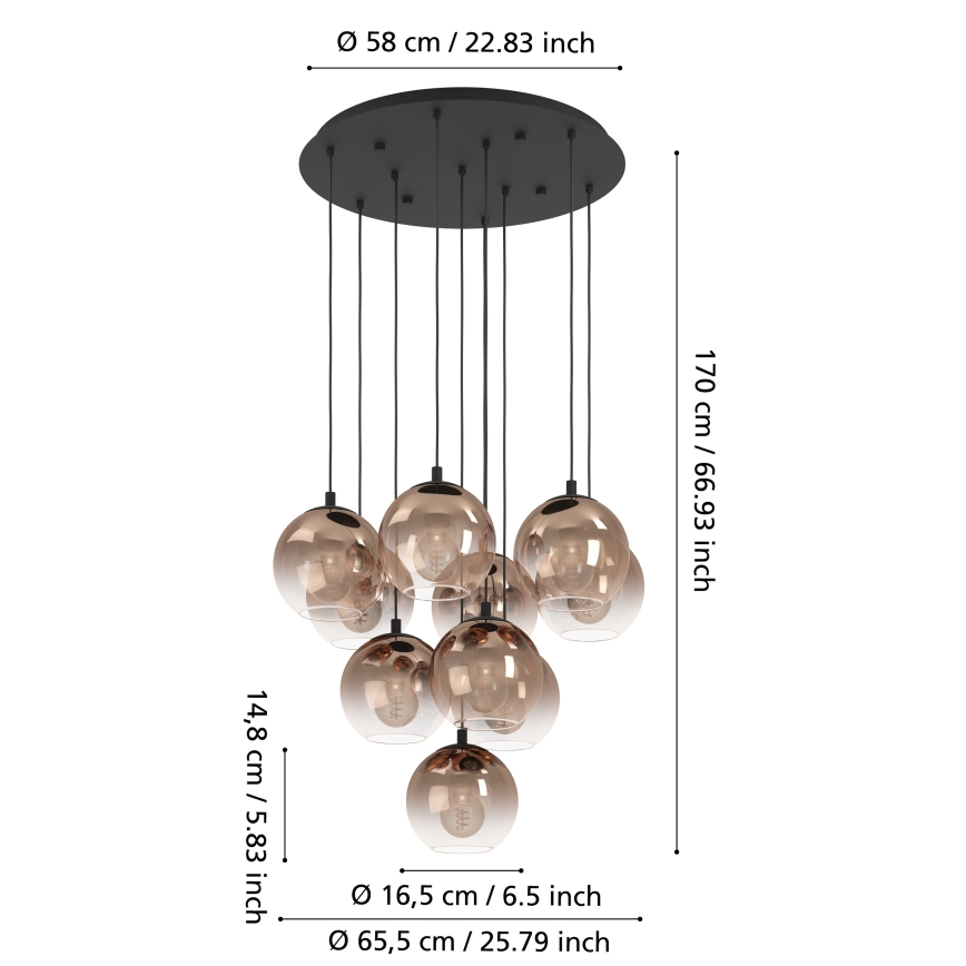 Eglo - Riippuvalaisin vaijerilla 10xE27/60W/230V musta/beige/savunharmaa
