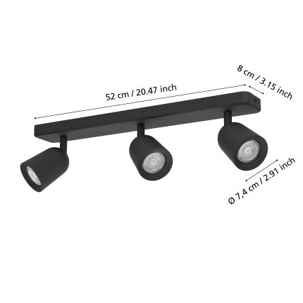 Eglo - Kohdevalaisin 3xGU10/10W/230V musta