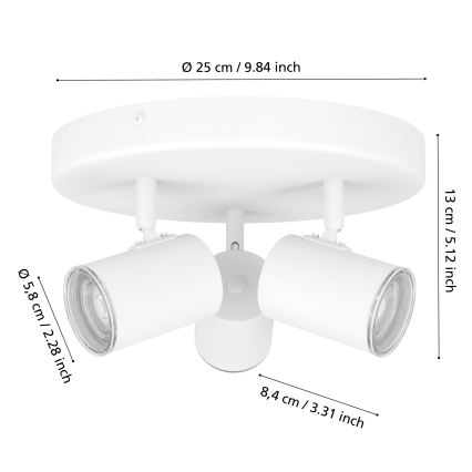 Eglo - kylpyhuoneen kohdevalaisin 3x GU10/5W/230V Ø 25 cm IP44 valkoinen