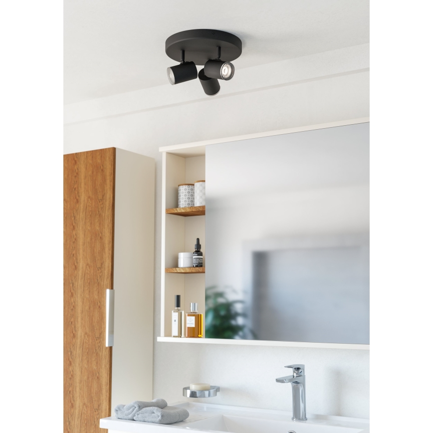 Eglo - Kylpyhuoneen spottivalaisin 3xGU10/5W/230V halkaisija 25 cm IP44 musta