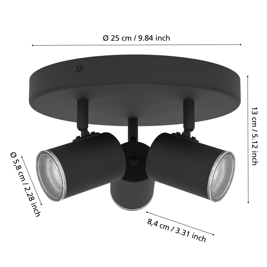 Eglo - Kylpyhuoneen spottivalaisin 3xGU10/5W/230V halkaisija 25 cm IP44 musta