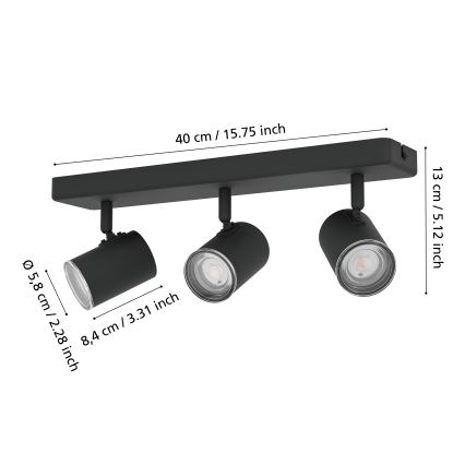 Eglo - Kylpyhuoneen kohdevalaisin 3xGU10/5W/230V IP44 musta
