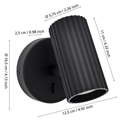 Eglo - Seinäspotti 1xGU10/5W/230V musta