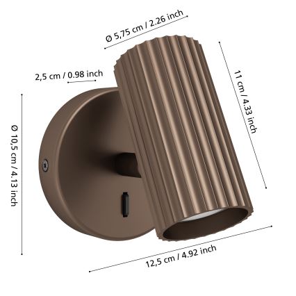 Eglo - Seinään asennettava kohdevalaisin 1xGU10/5W/230V, ruskea