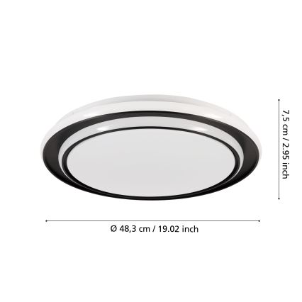 Eglo - LED-kattovalaisin 36 W/230 V, 2700/4000/6500 K, halkaisija 49 cm, musta