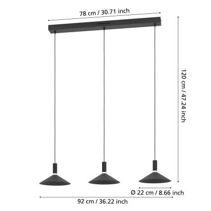 Eglo - LED RGBW himmennettävä riippuvalaisin vaijerilla 3xLED/7,5W/230V 2700-6500K musta