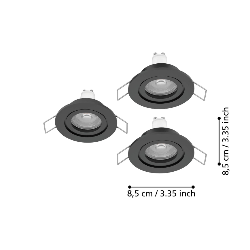 Eglo - 3 kpl setti: LED-kylpyhuoneen upotettavat kohdevalaisimet, 1xGU10/4,5W/230V, IP44, musta
