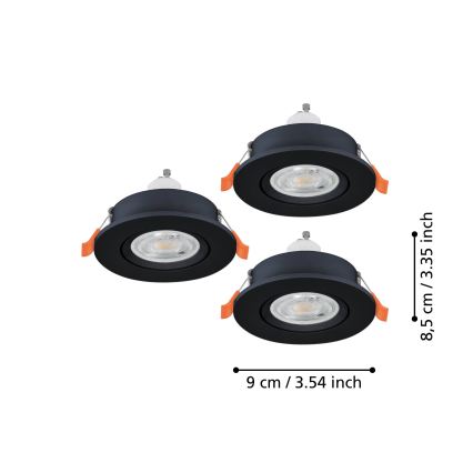 Eglo - 3 kpl LED-uppovalaisinsarja 1×GU10/4,5W/230V, musta