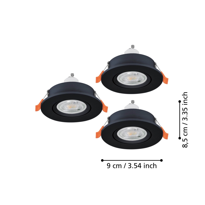 Eglo - 3 kpl LED-uppovalaisinsarja 1×GU10/4,5W/230V, musta