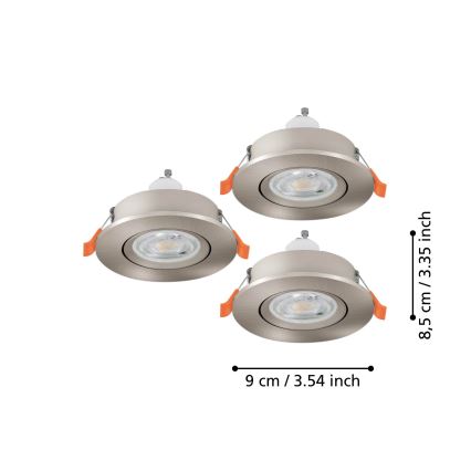 Eglo - 3 kpl LED-upotettava kohdevalaisin 1xGU10/4,5W/230V mattakromi
