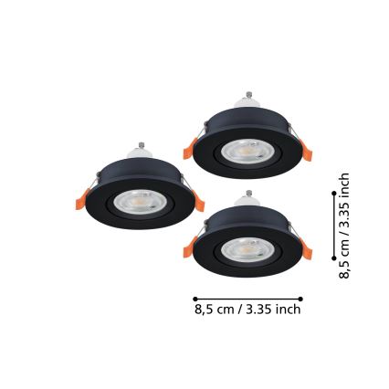 Eglo - SETTI 3x LED Kylpyhuoneen upotettava kohdevalaisin 1xGU10/4,5W/230V IP44 musta