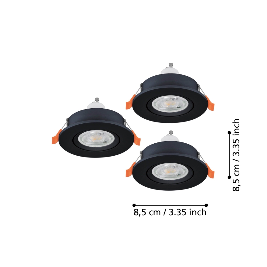 Eglo - SETTI 3x LED Kylpyhuoneen upotettava kohdevalaisin 1xGU10/4,5W/230V IP44 musta