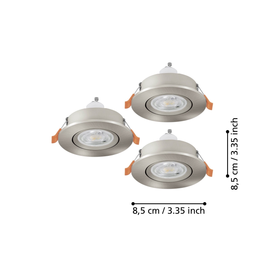 Eglo - 3 kpl LED-kylpyhuoneen upotettavat kohdevalaisimet 1xGU10/4,5W/230V IP44 mattakromi