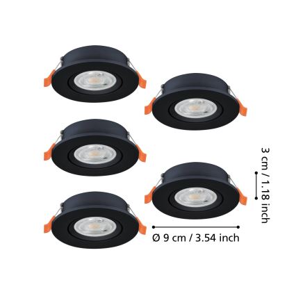 Eglo - Sarja 5x LED upotettavia kohdevalaisimia LED/4,8W/230V 2700/4000/6500K musta