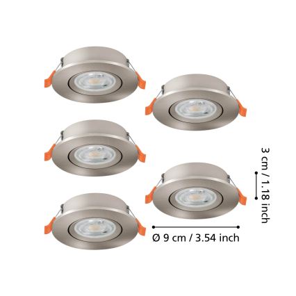 Eglo - 5 kpl LED-upotettavat kohdevalaisimet LED/4,8W/230V 2700/4000/6500K mattakromi