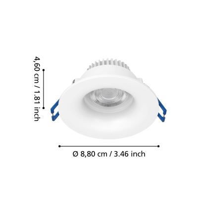 Eglo - Kylpyhuoneen uppoasennettava LED-kattovalaisin LED/4,9W/230V 2700/4000/6500K Ø 8,8 cm IP65 valkoinen