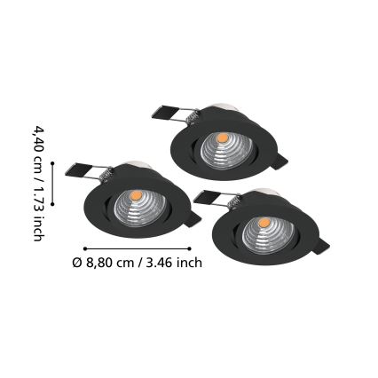 Eglo - 3 kpl himmennettäviä upotettavia LED-alasvaloja LED/6,4W/230V, halkaisija 8,8 cm, musta