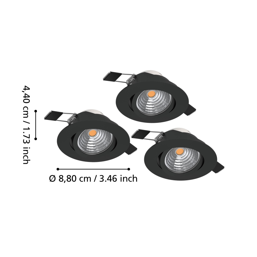 Eglo - 3 kpl himmennettäviä upotettavia LED-alasvaloja LED/6,4W/230V, halkaisija 8,8 cm, musta