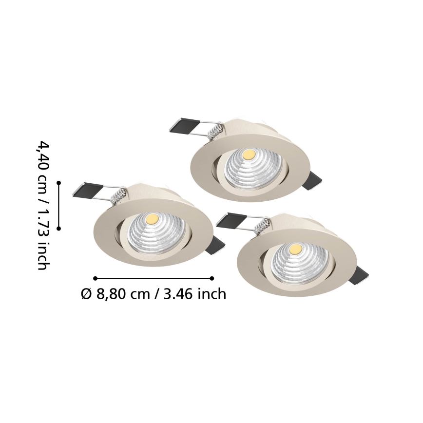 Eglo - 3 kpl himmennettäviä uppovalaisimia, LED 6,4 W, 230 V, Ø 8,8 cm, mattakromi