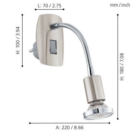 Eglo - pistokkeellinen LED-valaisin 1xGU10/2,8W/230V mattakromi