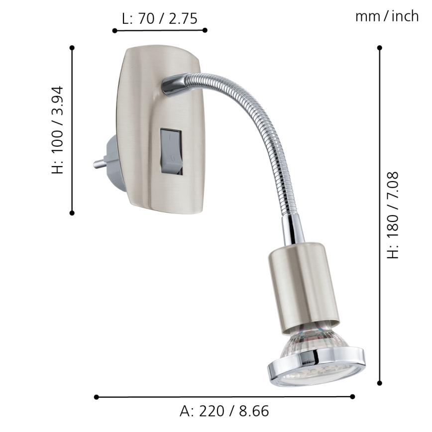 Eglo - pistokkeellinen LED-valaisin 1xGU10/2,8W/230V mattakromi