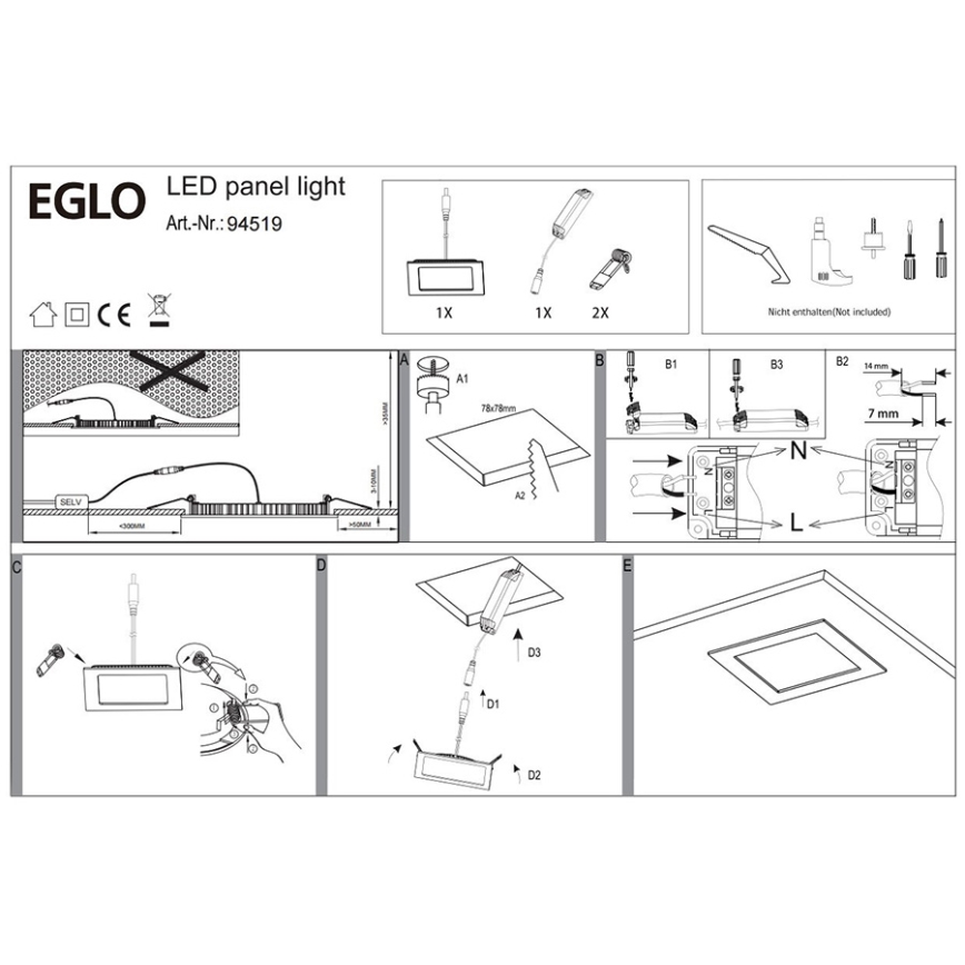 Eglo 94519 - LED-uppovalaisin FUEVA 1 LED/2,7W/230V 8,5 x 8,5 cm