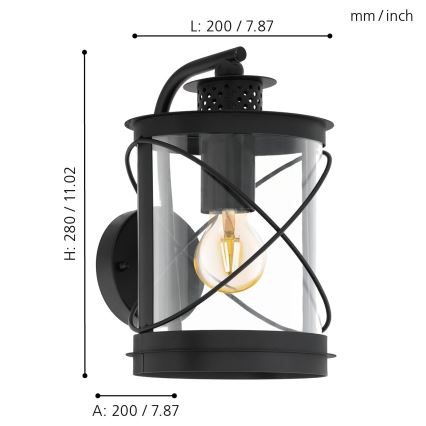 Eglo 94843 - Ulkovalo HILBURN 1xE27/60W/230V IP44
