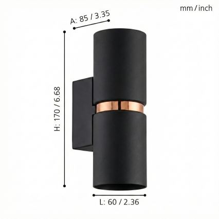 Eglo 95371 - LED-seinävalaisin PASSA 2xGU10-LED/4W/230V