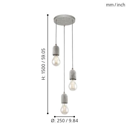 Eglo 95523 - Kattokruunu SILVARES 3xE27/60W/230V